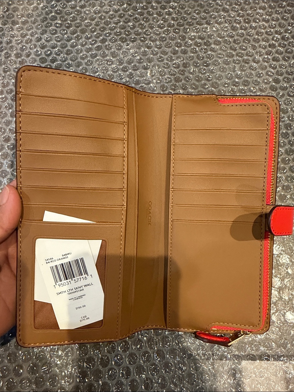Coach orange Leather Zip Card Holder with Gold Logo - Picture 3 of 9